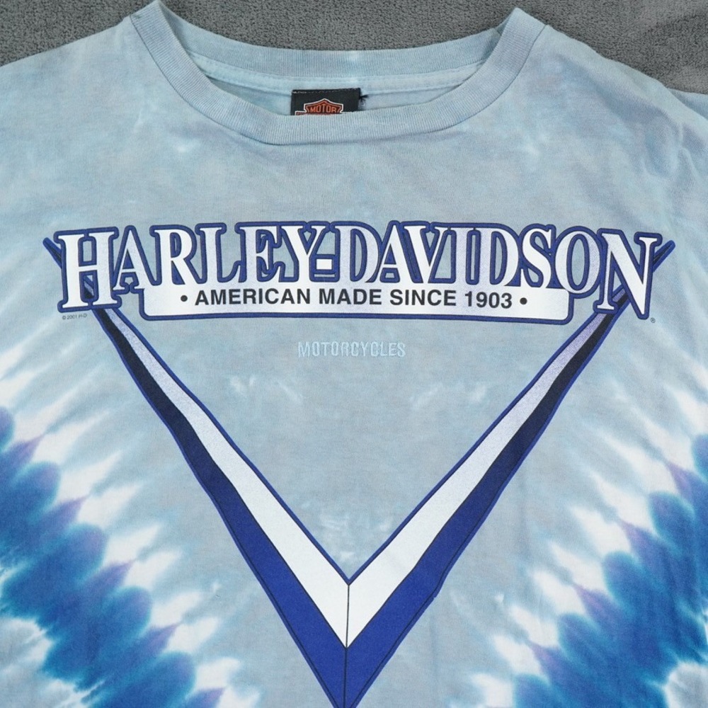 Harley Davidson T Shirt Mens XXL Blue Tie Dye American Made Logo V Graphic Biker - Picture 2 of 9